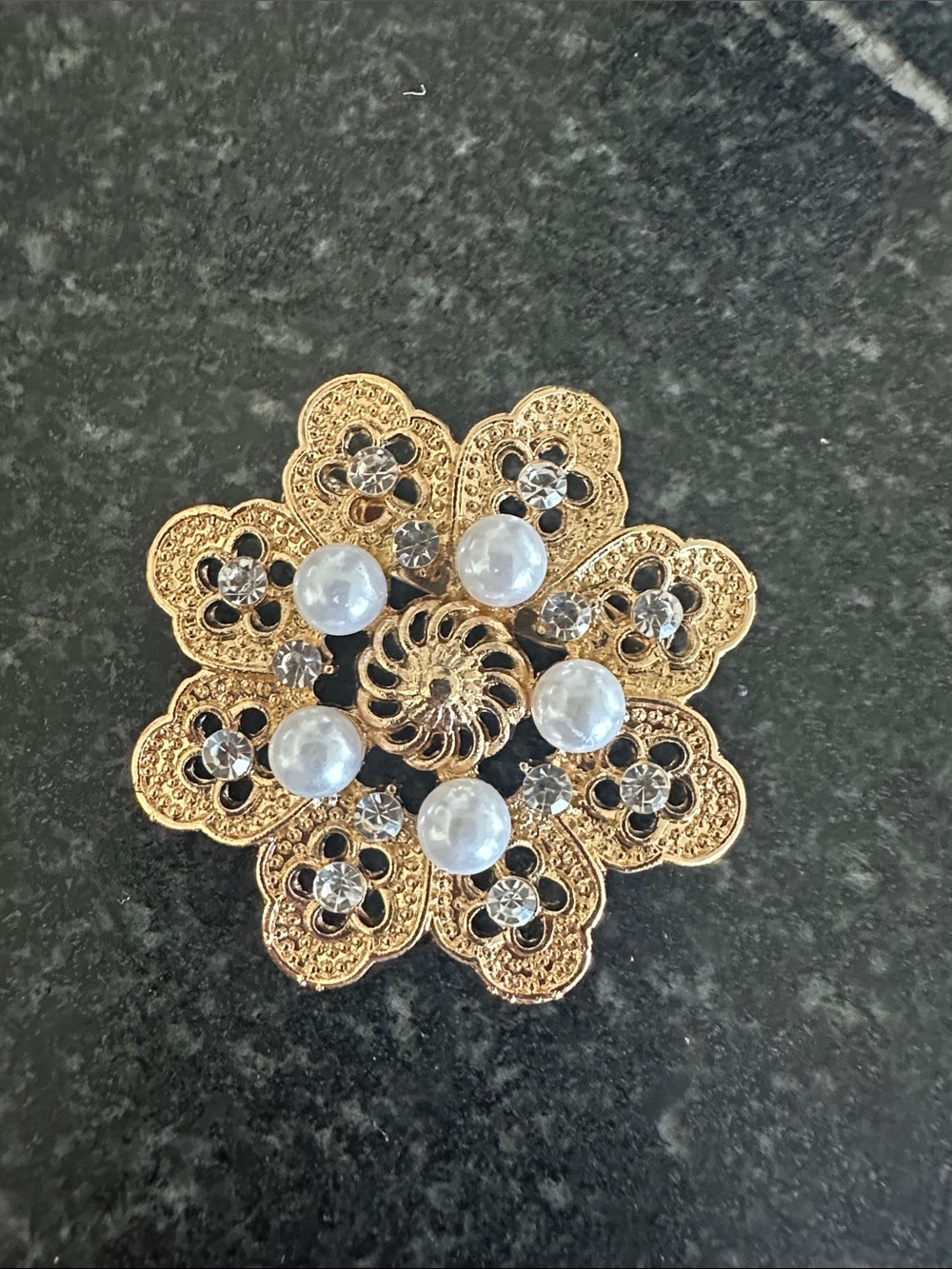 Gold Floral Pearl & Crystal Statement Brooch - Women's Jewelry